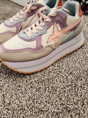 W6YZ Just Say Wizz Platform Sneakers EU40 US8 Beige Multi Colorblock